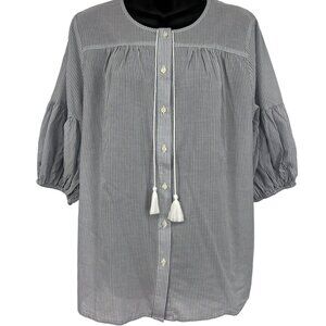 NYDJ Womens Medium Short Sleeve Boho Blouse Simon Stripe Cotton Button-Front New